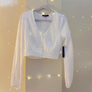 Lulus long-sleeve white button front crop top